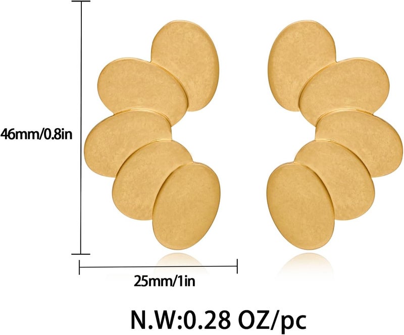 FAUTHENTICUTE Chunky Gold Statement Earrings For Women Gold Plated Sectored Flower Leaf Shell Angel Wing Earrings Large Stud Earrings Hypoallergenic Earrings - Image 5